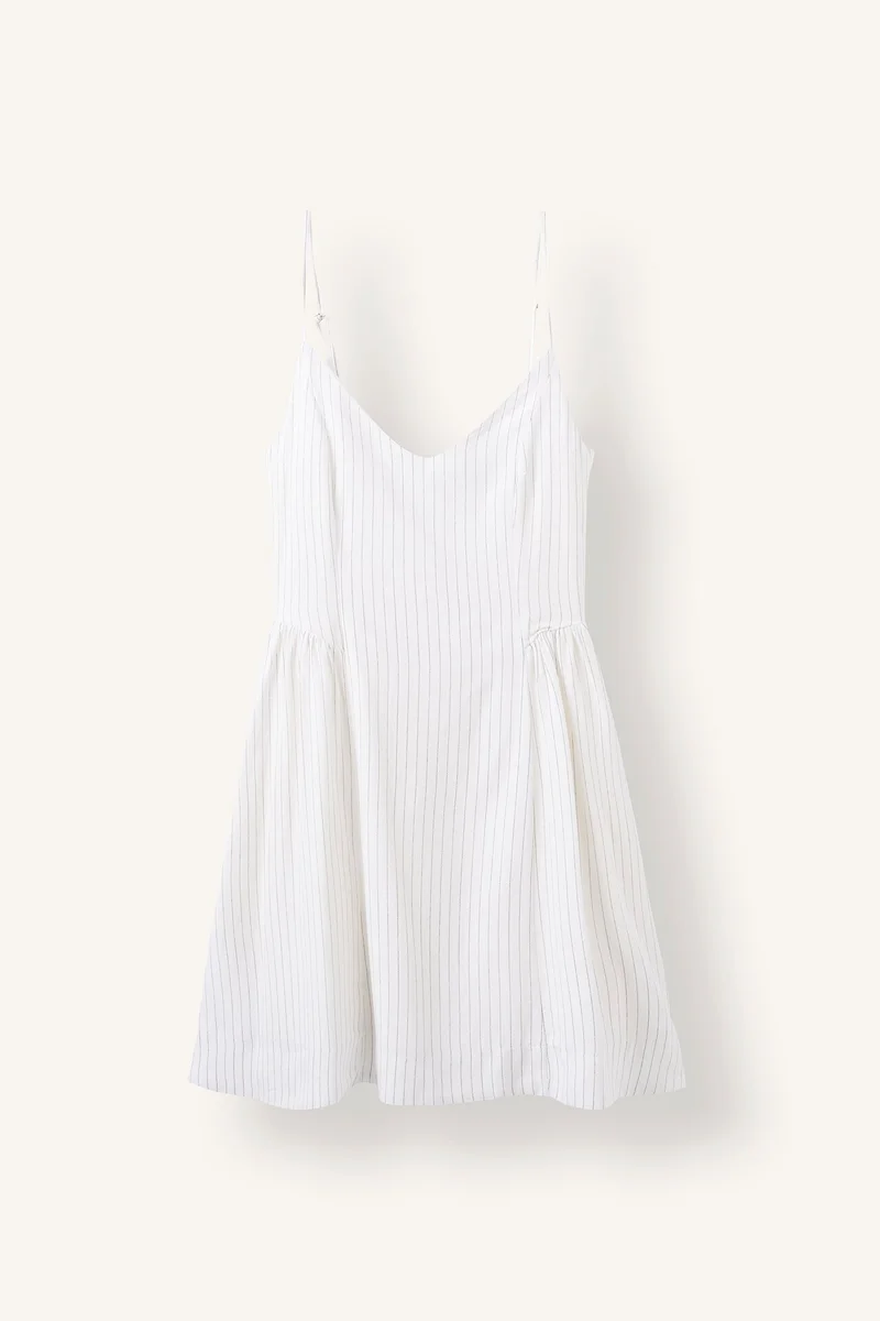V-Neck Striped Poplin Strappy Midi Dress