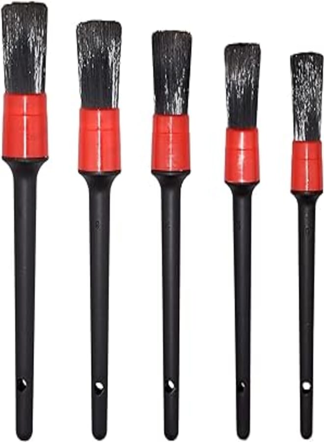 Jasinber Set of 5 Car Detail Cleaning Brushes, Different Size Detail Brushes for Wheel Cleaning, Engine, Interior, Emblems, Air Exits, Car, Motorcycle (5 Pcs)