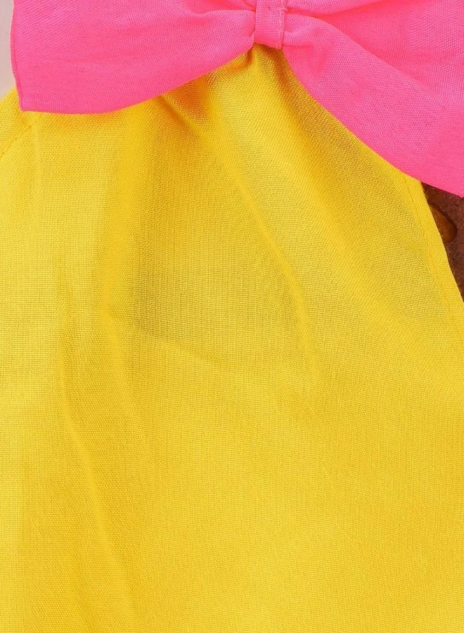 ليل بيكس طقم كروب توب بفيونكة صفراء وتنورة موردة