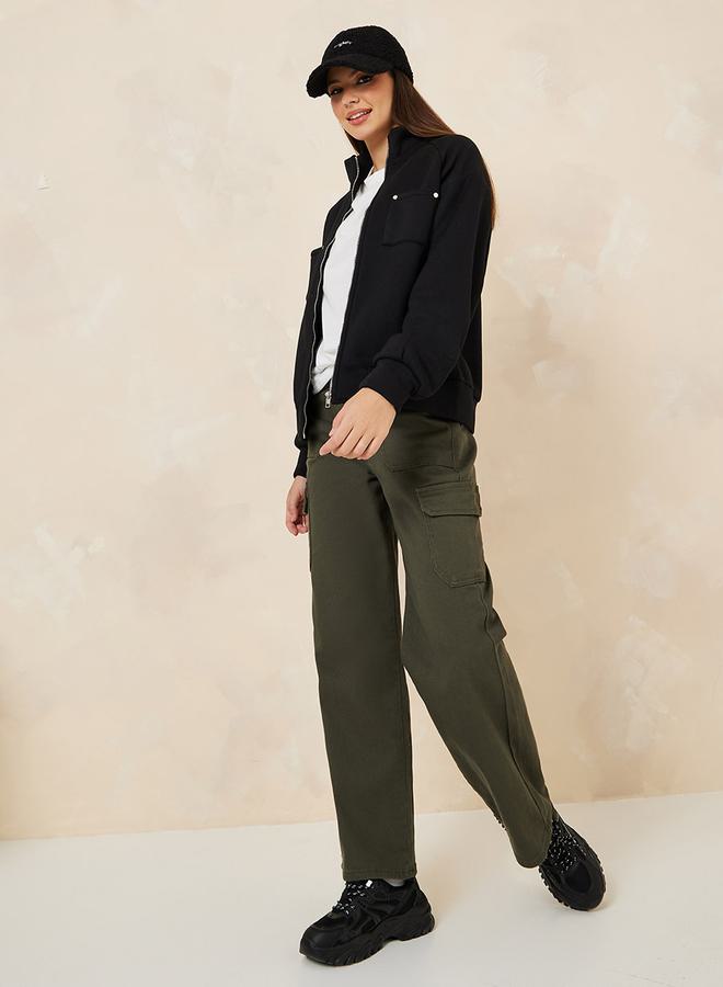 Styli Oversized High Neck Button Detail Bomber Jacket - Image 2