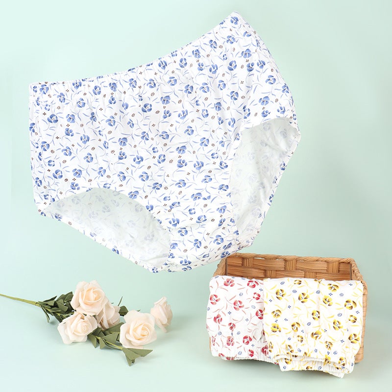Taihe cotton printed mommy underwear cotton crotch high waist abdomen plus size loose 200kg briefs Safflower  - Image 2