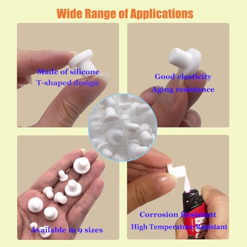 MONEXIO 100 Pcs Silicone Rubber Hole Plugs Set - 9 Sizes T-Type Black Silicone Plugs Caps for Powder Coating, Waterproof Sealing, Pipe/Test Tube Caps - Heat Resistant, Durable, Multi-Purpose (White) - Image 5