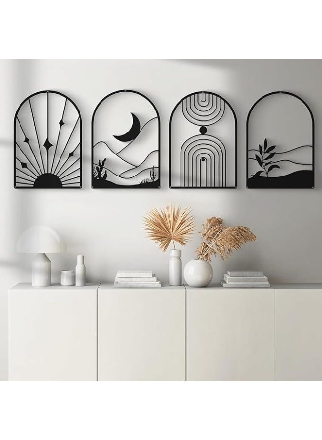 MIRFA Wooden Wall Art With Self Adhesive Base - Black (Glamativity Abstract Frames - Pack of 4) - Image 1