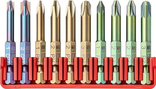 PB Swiss Tools Phillips Pozidriv PoziSlotted Combination Bit Block PB E6712 CN 100 Swiss Made 10Piece Bit Set with Long E6 14 Color Coded PrecisionBits - Image 1