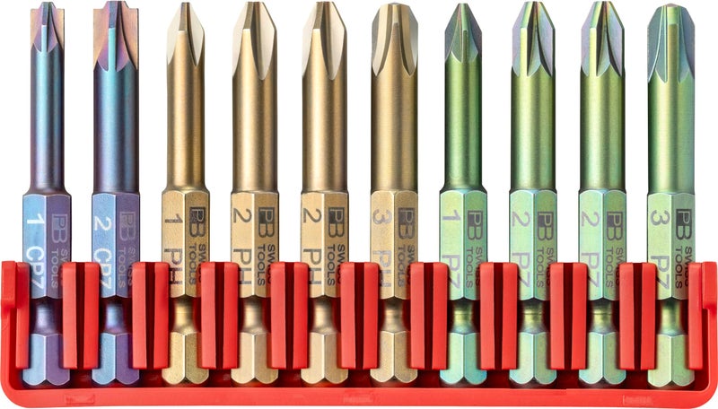 PB Swiss Tools Phillips Pozidriv PoziSlotted Combination Bit Block PB E6712 CN 100 Swiss Made 10Piece Bit Set with Long E6 14 Color Coded PrecisionBits - Image 2