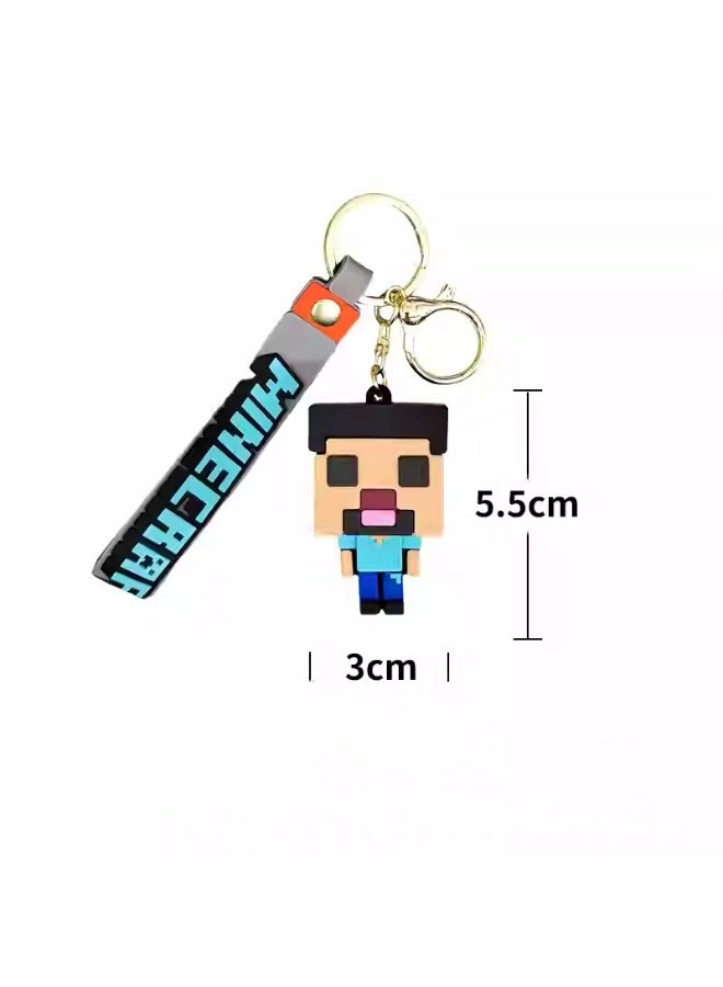 Steve Soft Rubber Keychain Pixel Block Pendant Student Backpack Car Key Charm Gift