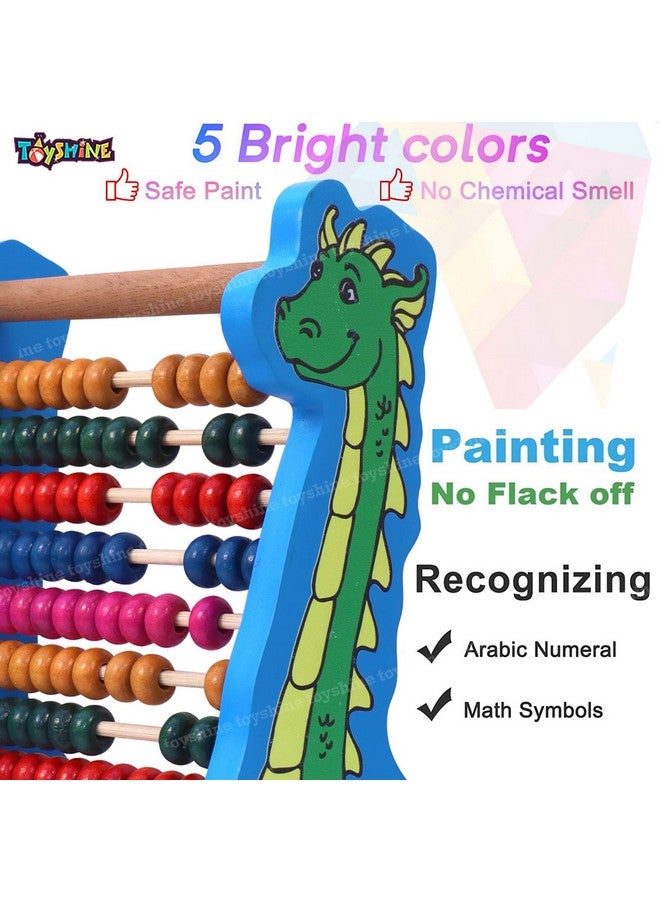 Toyshine Toyshine Dinosaur Wooden Abacus&Learning Play Center,Preschool Math Learning Toy,10-Row Wooden Frame Abacus With Multi Beads,Counting Sticks,Number Alphabet Cards,Gift For 2-6Y Old ToddlersBoys Girls  - Image 2