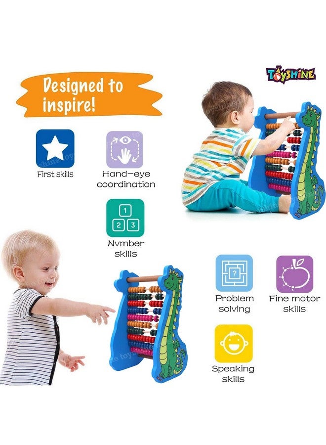 Toyshine Toyshine Dinosaur Wooden Abacus&Learning Play Center,Preschool Math Learning Toy,10-Row Wooden Frame Abacus With Multi Beads,Counting Sticks,Number Alphabet Cards,Gift For 2-6Y Old ToddlersBoys Girls  - Image 3