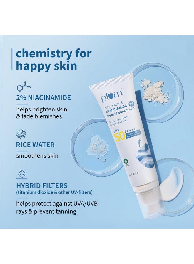 بلوم واقي شمس بلوم 2% نياسيناميد بعامل حماية من أشعة الشمس 50 PA+++ مع ماء الأرز | مقاومة للماء لمدة 4 ساعات | تقليل الاسمرار 3 مرات وتفتيح البشرة | بدون طبقة بيضاء، خفيف الوزن، غير لزج | تم اختباره من قبل أطباء الجلدية | للنساء والرجال | نباتي بنسبة 100% | 80 جم - Image 5