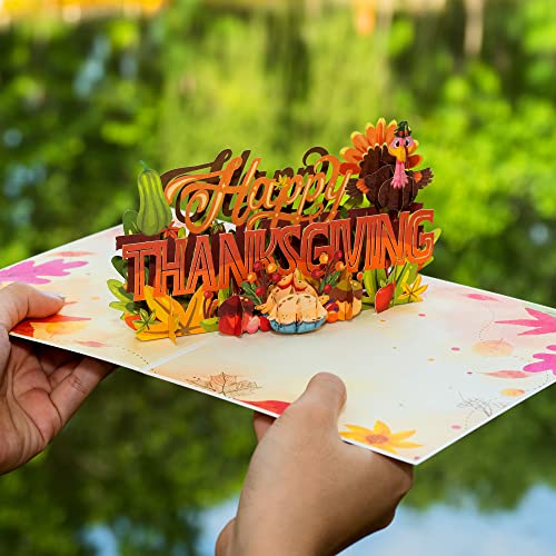 Paper Love Frndly 3D Happy Thanksgiving Pop Up Card Handcrafted 100 Recycled and EcoFriendly 8 x 6 Cover with Removable Note Tag - Image 3