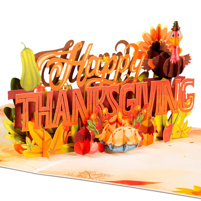 Paper Love Frndly 3D Happy Thanksgiving Pop Up Card Handcrafted 100 Recycled and EcoFriendly 8 x 6 Cover with Removable Note Tag - Image 2
