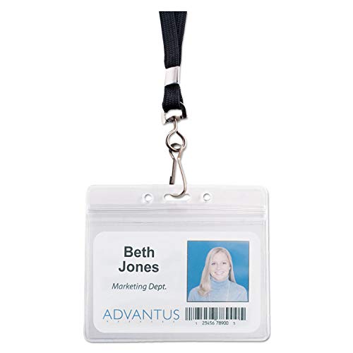 Advantus 91132 Resealable ID Badge Holder Lanyard Horizontal 3 3/4 x 2 5/8 Clear 20/Pack - Image 2