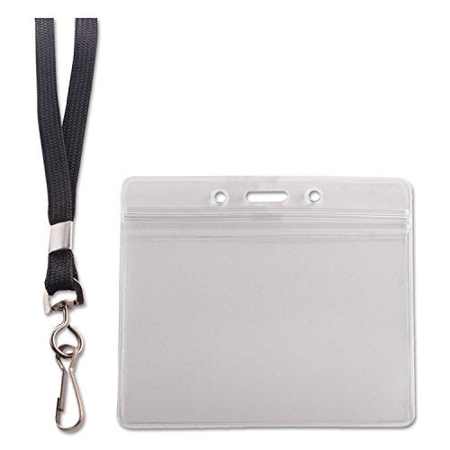 Advantus 91132 Resealable ID Badge Holder Lanyard Horizontal 3 3/4 x 2 5/8 Clear 20/Pack - Image 1