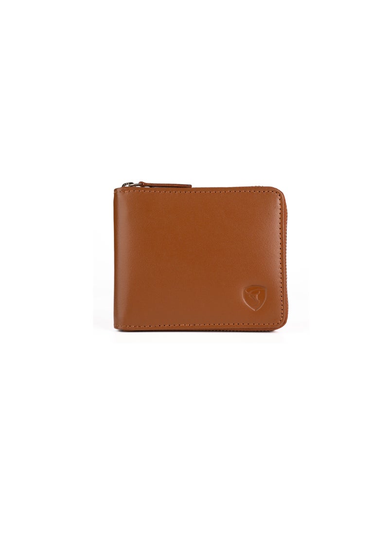 SKENZBI - Zipper Wallet for Men Genuine Leather Bifold  Multi Card Holder Rfid Protected Tan - Image 1