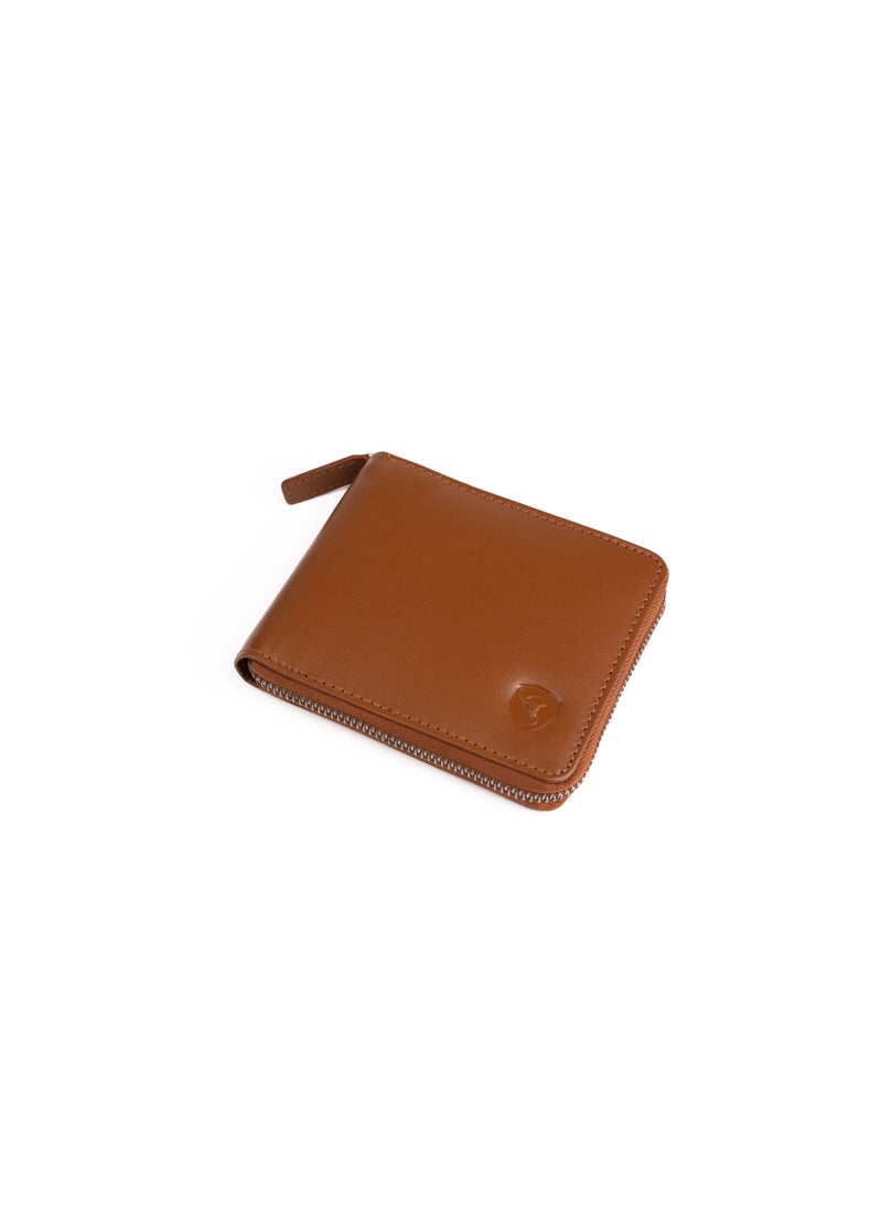 SKENZBI - Zipper Wallet for Men Genuine Leather Bifold  Multi Card Holder Rfid Protected Tan - Image 1
