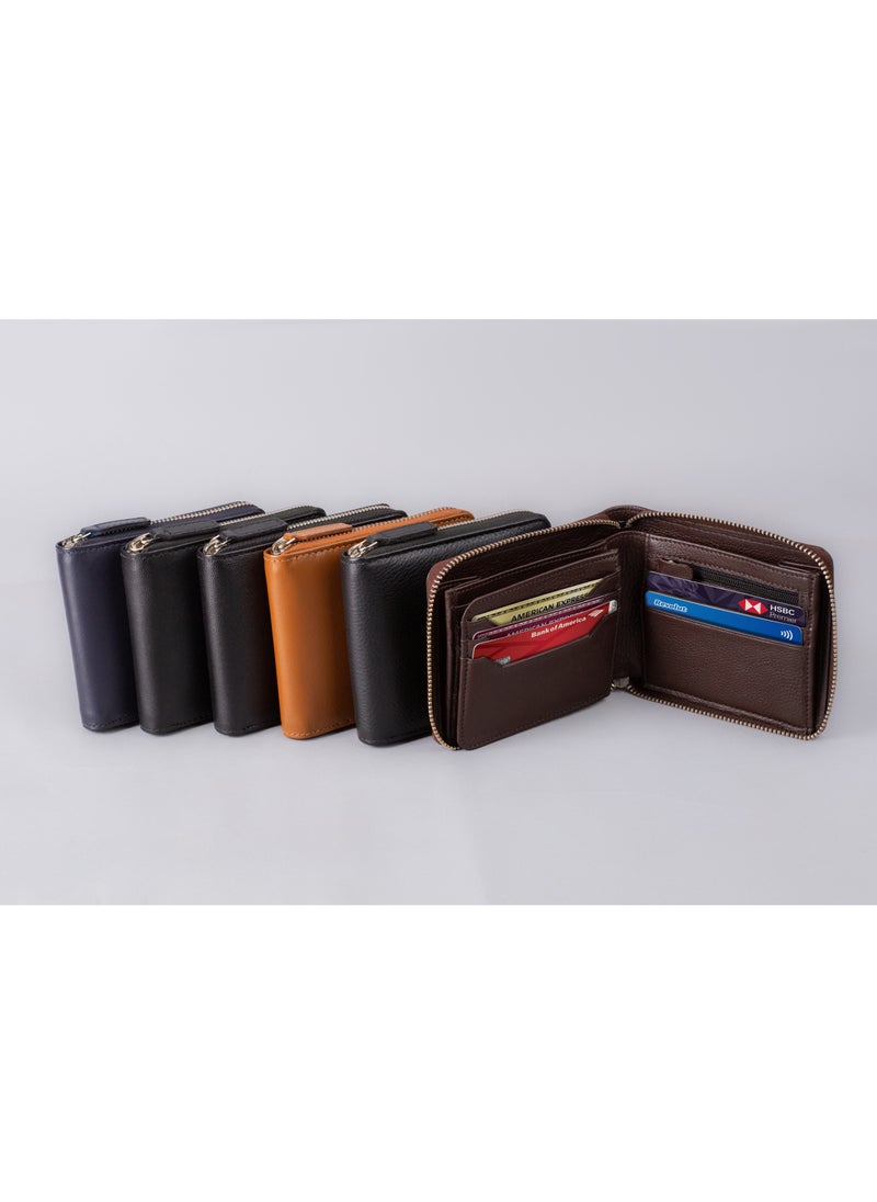 SKENZBI - Zipper Wallet for Men Genuine Leather Bifold  Multi Card Holder Rfid Protected Tan - Image 1