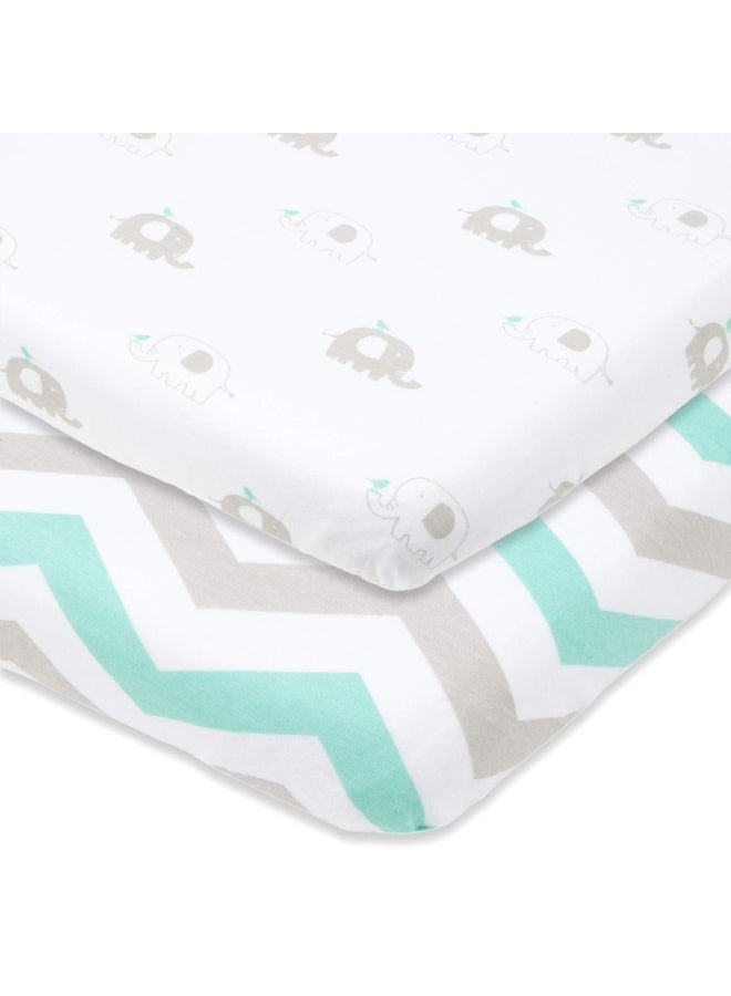 Bassinet Fitted Sheets For Baby Beside Dreamer Bedside Sleeper And Chicco Next2Me Fits 20 X 33 Mattress Snuggly Soft Jersey Cotton Grey Mint 2 Pack - Image 1