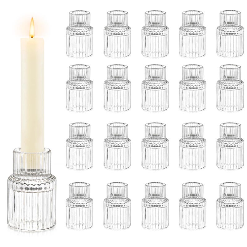 Hewory Candle Holder Glass Candlestick Holders: Hewory 20PCS Clear Taper Candle Holders Bulk for Table Centerpiece, Glass Candle Holder Candle Stick Holder Decor for Christmas Wedding Party Bridal Showers - Image 1