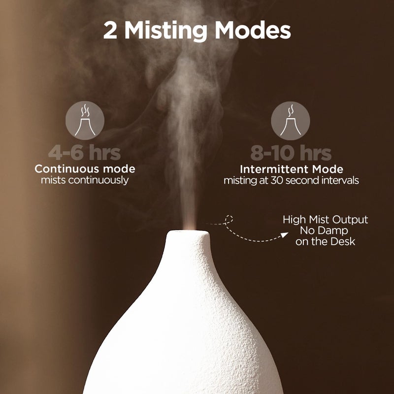 InnoGear Oil Diffuser, 150ML Ceramic Diffuser for Essential Oils Handcrafted Aromatherapy Diffuser Ultrasonic Cool Mist Humidifier with 2 Mist Modes Waterless Auto Off for Room Office, White - Image 5