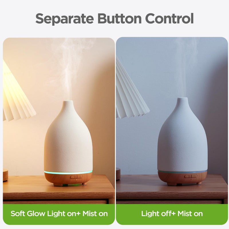 InnoGear Oil Diffuser, 150ML Ceramic Diffuser for Essential Oils Handcrafted Aromatherapy Diffuser Ultrasonic Cool Mist Humidifier with 2 Mist Modes Waterless Auto Off for Room Office, White - Image 4