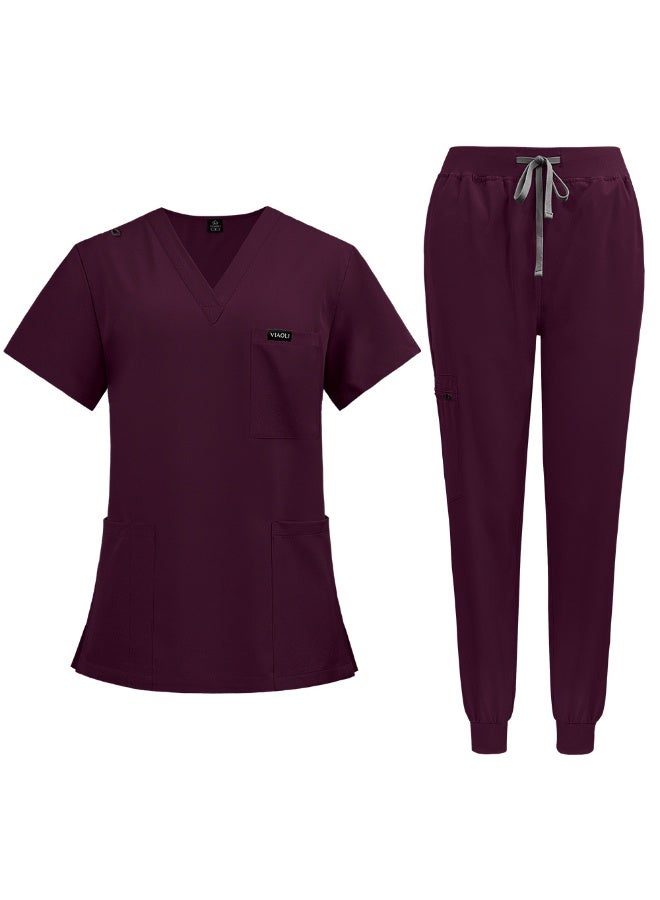 NIBEMINENT Clinical Uniform Woman Hospital Doctor Work Wear Nurse Medical Clothing Short Sleeved Top Jogging Pants Set - Image 1