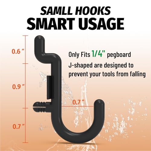 HUHOLE Pegboard Plastic Hooks, Designed for 1/4" Metal Pegboard Panel, Black, 100PC - Image 2