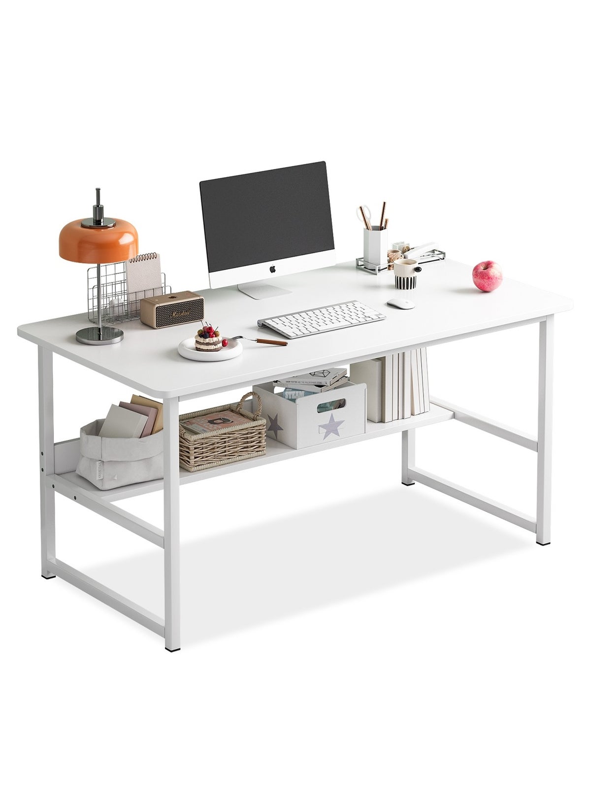 ADEBOLA Computer Table with Bookshelf White 120x55x73cm | Best Price ...