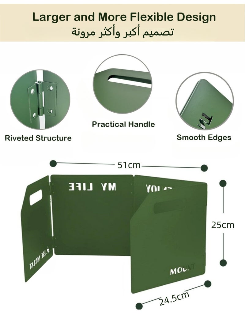 بي إس واقي رياح لموقد خارجي - واقي رياح قابل للطي للتخييم بأربعة ألواح | مع حقيبة تخزين | واقي رياح من الفولاذ المقاوم للصدأ | للاستخدام في الهواء الطلق والنزهات وحمل الحقائب والطهي (أخضر) - Image 2