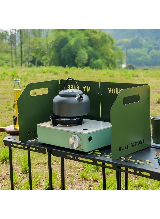 بي إس واقي رياح لموقد خارجي - واقي رياح قابل للطي للتخييم بأربعة ألواح | مع حقيبة تخزين | واقي رياح من الفولاذ المقاوم للصدأ | للاستخدام في الهواء الطلق والنزهات وحمل الحقائب والطهي (أخضر) - Image 5