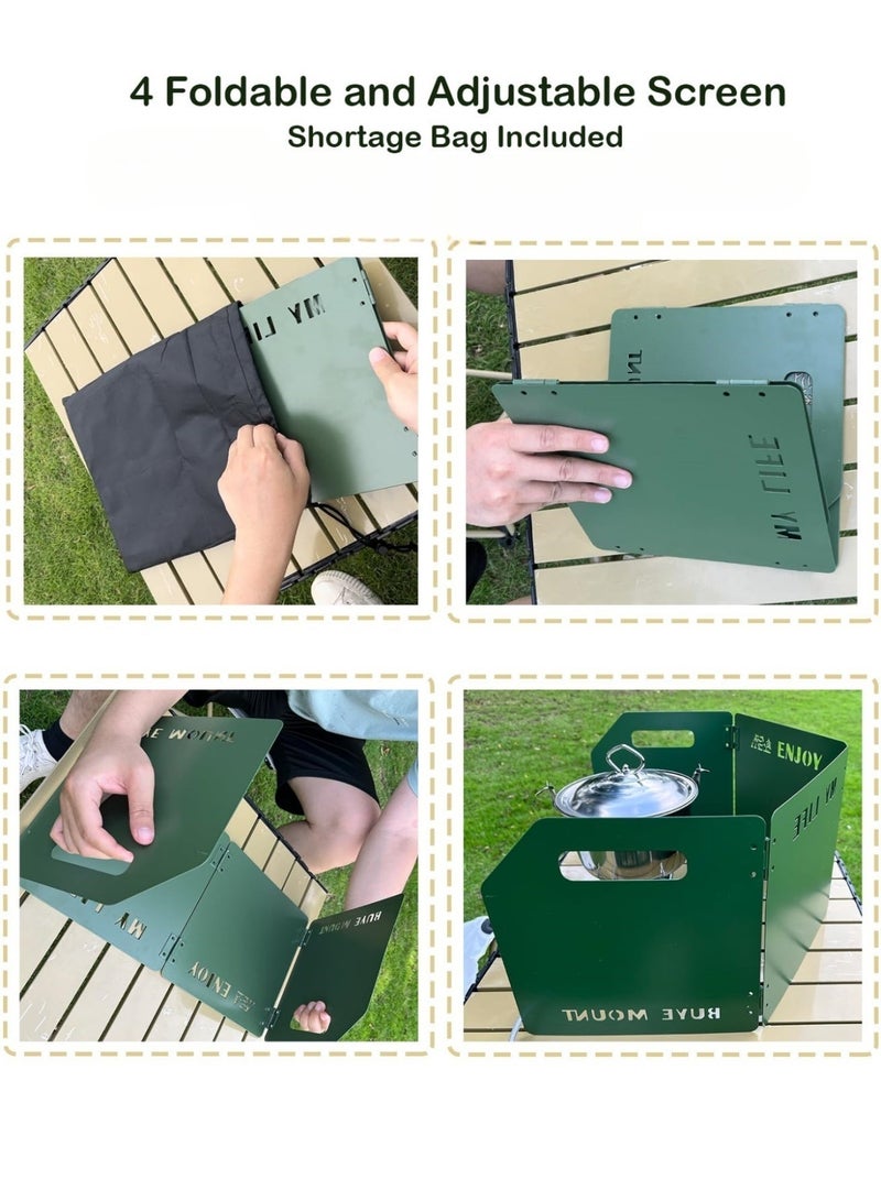 بي إس واقي رياح لموقد خارجي - واقي رياح قابل للطي للتخييم بأربعة ألواح | مع حقيبة تخزين | واقي رياح من الفولاذ المقاوم للصدأ | للاستخدام في الهواء الطلق والنزهات وحمل الحقائب والطهي (أخضر) - Image 4