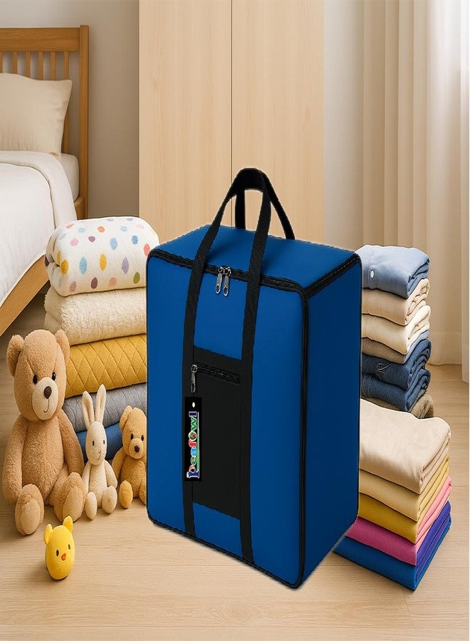 Peafowl Nylon Storage Bag, Zipper Closure, Multicolor, 56x46x28 cm, Lightweight, Foldable, Adjustable, Handle, for Clothes, Bedding, Blankets, Rectangular, 1 Piece - Image 1