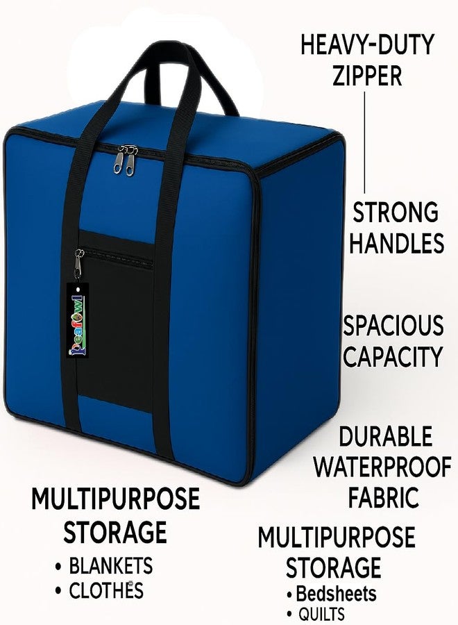 Peafowl Nylon Storage Bag, Zipper Closure, Multicolor, 56x46x28 cm, Lightweight, Foldable, Adjustable, Handle, for Clothes, Bedding, Blankets, Rectangular, 1 Piece - Image 2