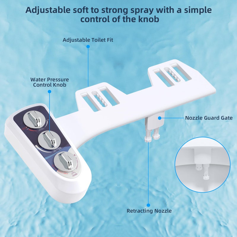 Hibbent Bidet Attachment for Toilet with Self Cleaning Dual Nozzle, Hot and Cold Water Spray Non-Electric Mechanical Toilet Seat Bidet for Rear or Female Washing Sanitizing, Blue - Image 4