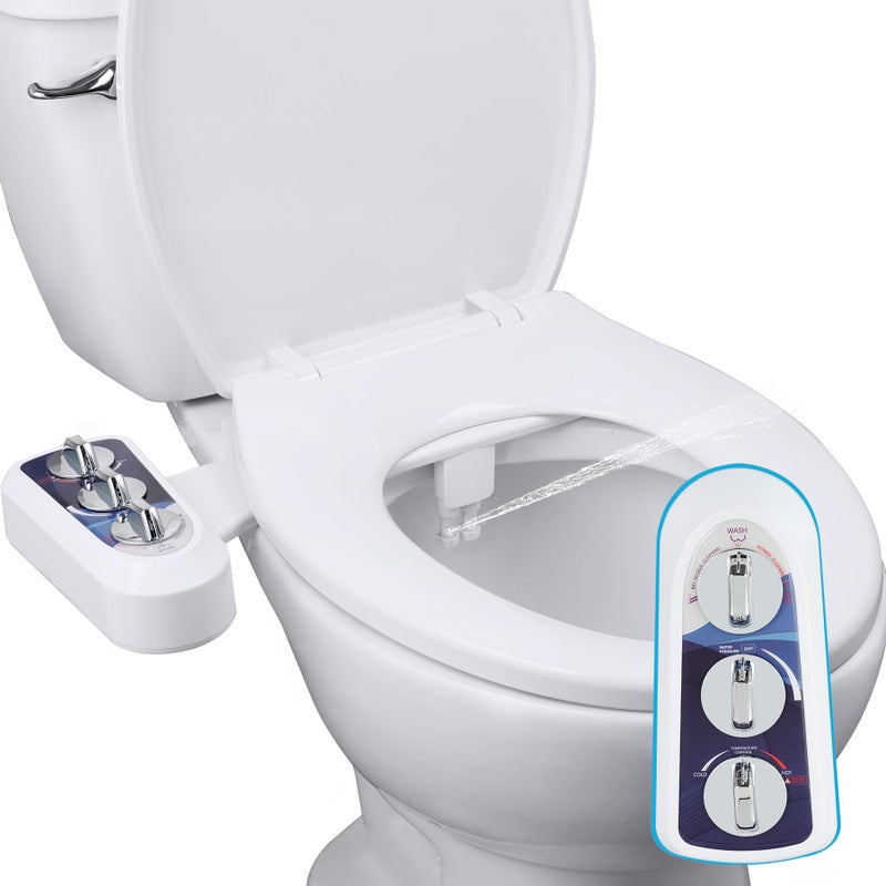 Hibbent Bidet Attachment for Toilet with Self Cleaning Dual Nozzle, Hot and Cold Water Spray Non-Electric Mechanical Toilet Seat Bidet for Rear or Female Washing Sanitizing, Blue - Image 1