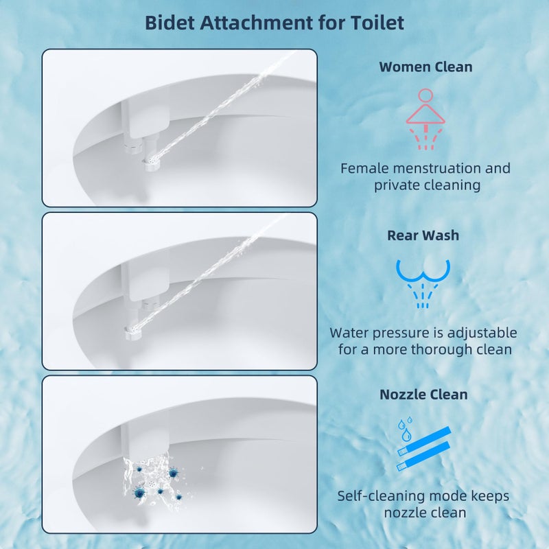 Hibbent Bidet Attachment for Toilet with Self Cleaning Dual Nozzle, Hot and Cold Water Spray Non-Electric Mechanical Toilet Seat Bidet for Rear or Female Washing Sanitizing, Blue - Image 2