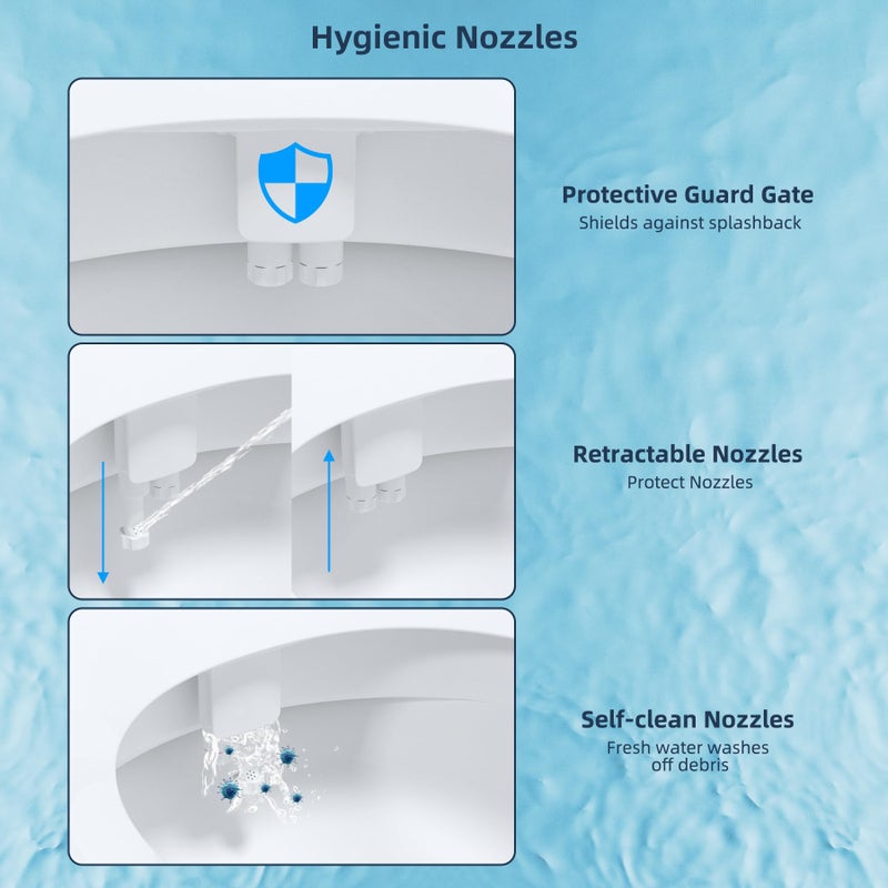 Hibbent Bidet Attachment for Toilet with Self Cleaning Dual Nozzle, Hot and Cold Water Spray Non-Electric Mechanical Toilet Seat Bidet for Rear or Female Washing Sanitizing, Blue - Image 3