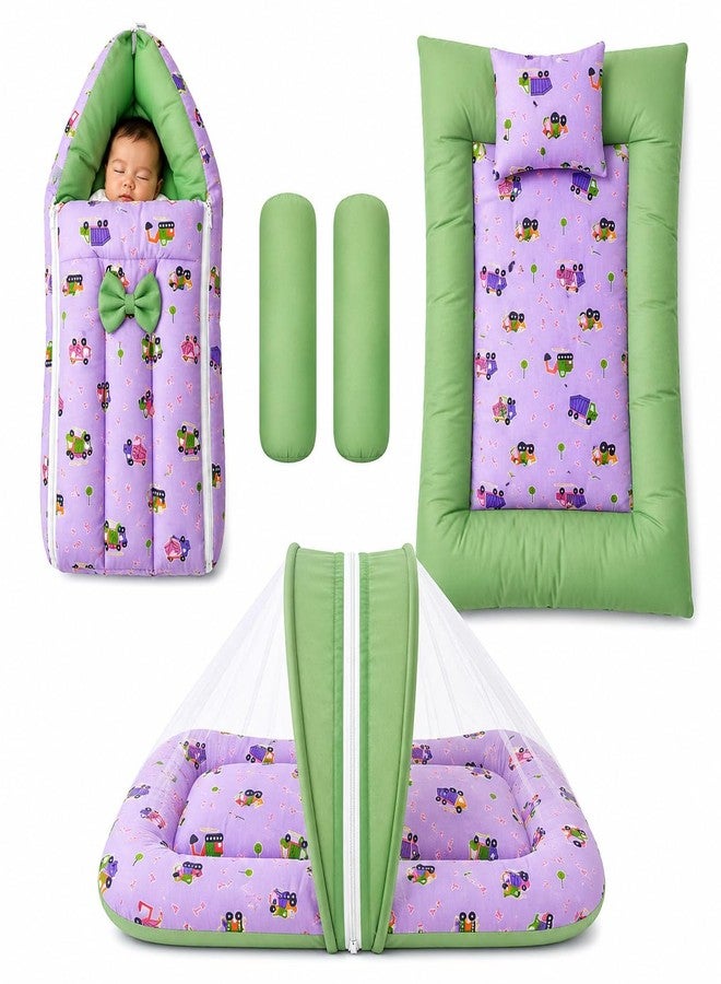 Happykid 3 in 1 Baby Carry Nest | Soft and Comfortable Cotton Material | Up to 6 Months (Violet, Pack of 3)