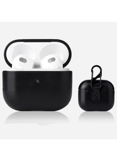 Case Cover Crazy Horse Texture Earphone Protective Case with Hang Buckle For AirPods 3 Black