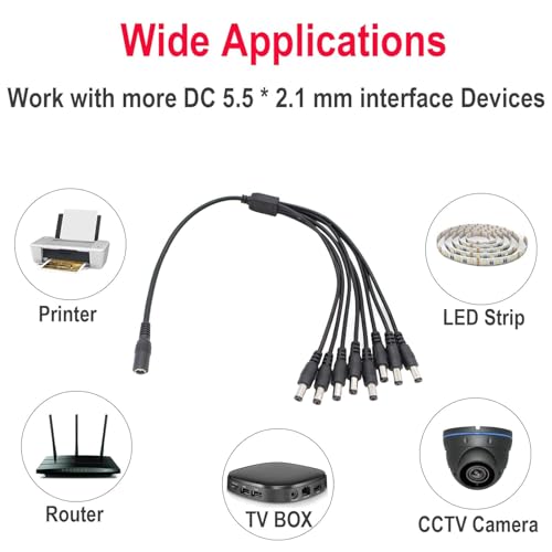 KEBILSHOP DC 1 Female to 8 Male Output Power Splitter Cable Y Adapter for CCTV Accessories (1 Dc Female to 8 Dc Male),Black - Image 4