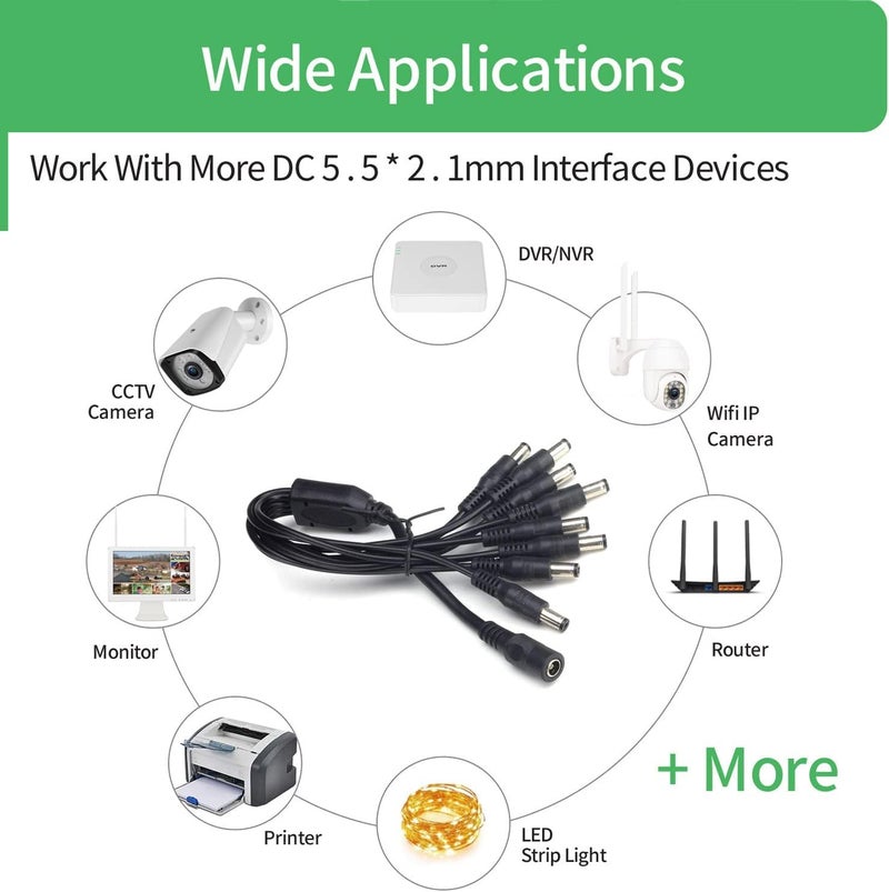 KEBILSHOP DC 1 Female to 8 Male Output Power Splitter Cable Y Adapter for CCTV Accessories (1 Dc Female to 8 Dc Male),Black - Image 5