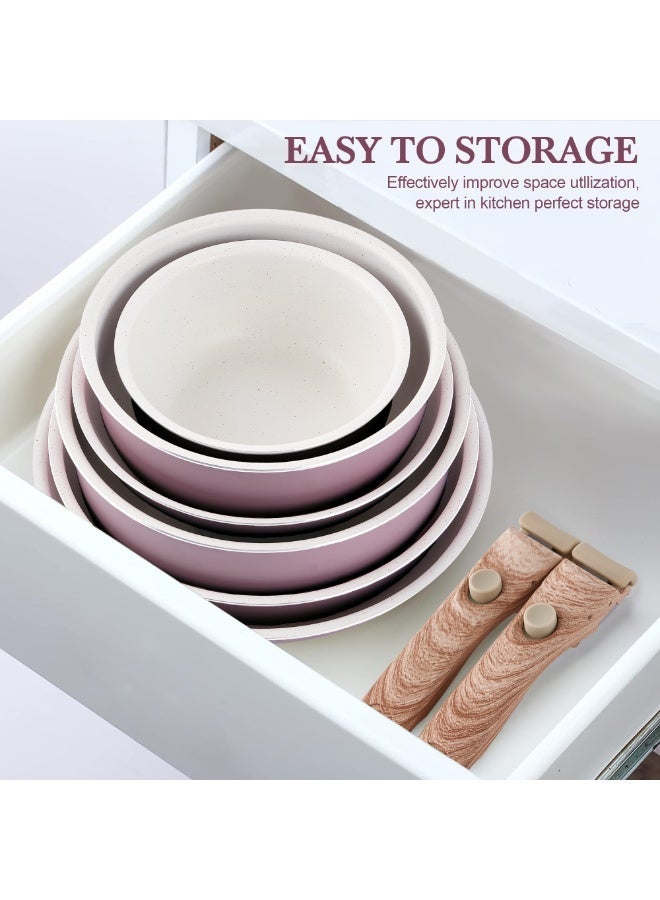 طقم حلة ومقلاة غير لاصق - أطقم أواني مطبخ بمقابض قابلة للفصل، طقم طهي للتخييم بمقابض قابلة للإزالة، آمن للفرن والشواية لحد ٥٥٠ ف، طاسات غير سامة للطهي، طقم حلول للمطبخ كهديه - Image 5