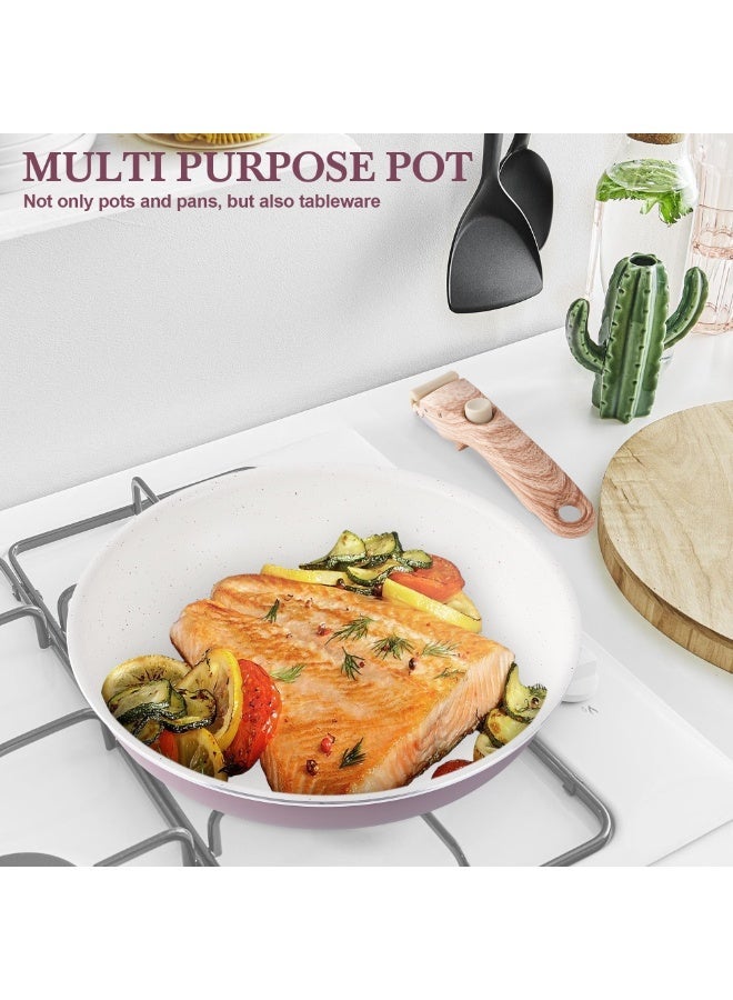 طقم حلة ومقلاة غير لاصق - أطقم أواني مطبخ بمقابض قابلة للفصل، طقم طهي للتخييم بمقابض قابلة للإزالة، آمن للفرن والشواية لحد ٥٥٠ ف، طاسات غير سامة للطهي، طقم حلول للمطبخ كهديه - Image 4