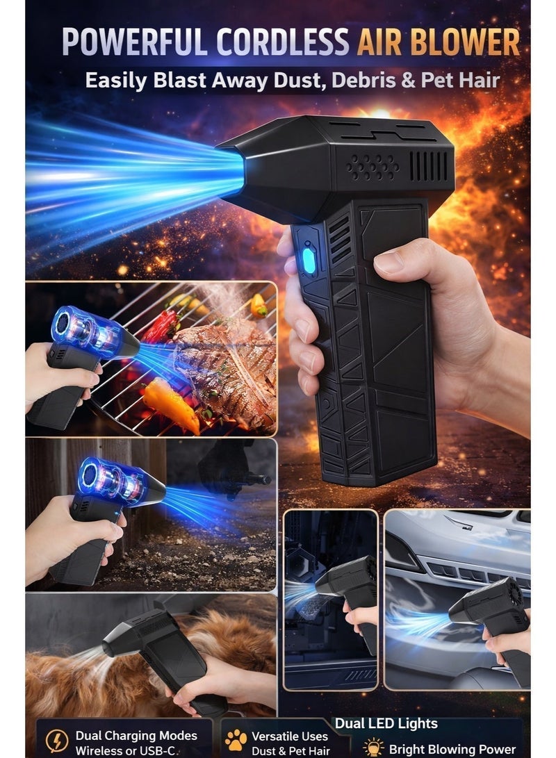 منفاخ هواء كهربائي، منفاخ هواء مضغوط لاسلكي بسرعة رياح 35 م/ث بتقنية Turbo Jet، قابل لإعادة الشحن عبر USB-C، منظف لوحة مفاتيح للكمبيوتر والسيارة لإزالة الغبار والرمال وشعر الحيوانات الأليفة - Image 3
