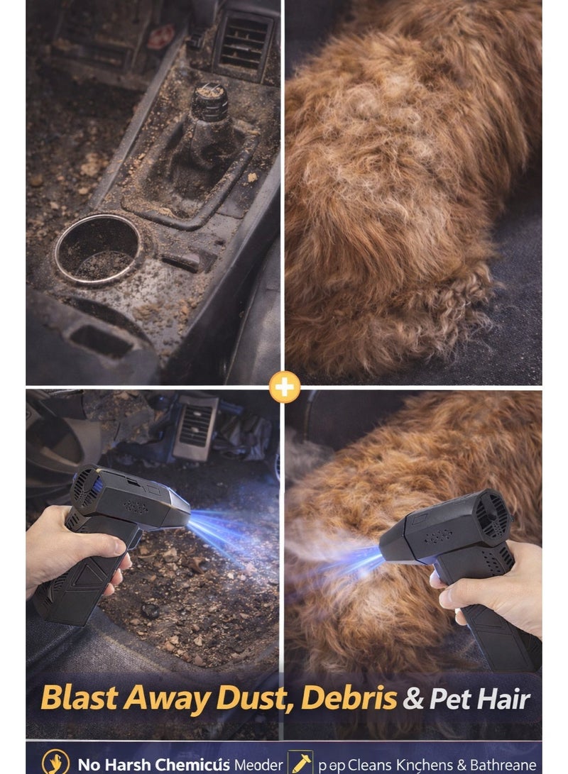 منفاخ هواء كهربائي، منفاخ هواء مضغوط لاسلكي بسرعة رياح 35 م/ث بتقنية Turbo Jet، قابل لإعادة الشحن عبر USB-C، منظف لوحة مفاتيح للكمبيوتر والسيارة لإزالة الغبار والرمال وشعر الحيوانات الأليفة - Image 4