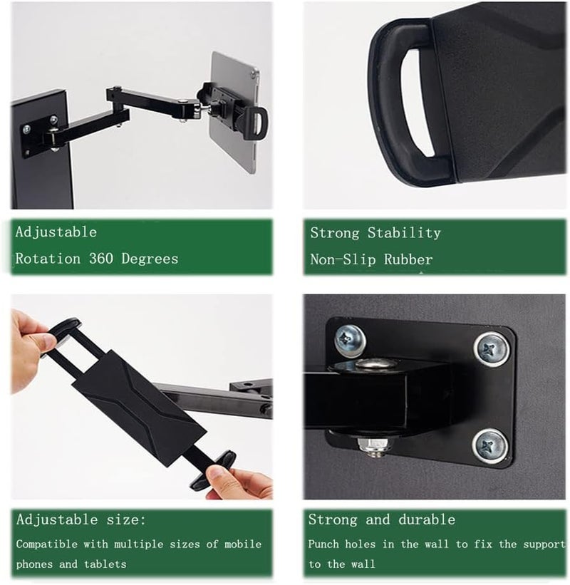 FUZADEL Wall Mount Tablet Holder Swivel Aluminum 360°Rotation Tablet Stand Wall Mount Stand Wall Extendable Tablet holder wall mount swivel with arm for ipad Wall Mounted bracket,for Tablet/Phone 7"-13" - Image 2
