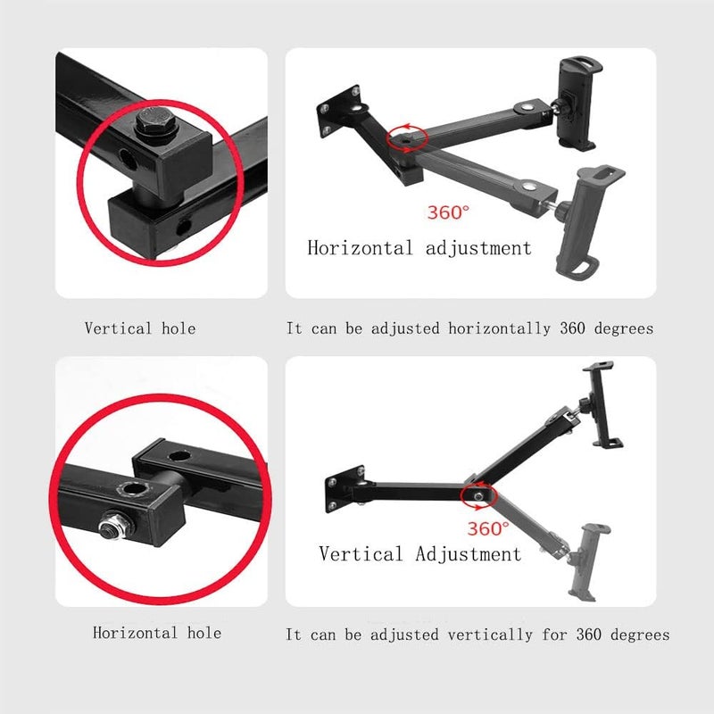 FUZADEL Wall Mount Tablet Holder Swivel Aluminum 360°Rotation Tablet Stand Wall Mount Stand Wall Extendable Tablet holder wall mount swivel with arm for ipad Wall Mounted bracket,for Tablet/Phone 7"-13" - Image 4