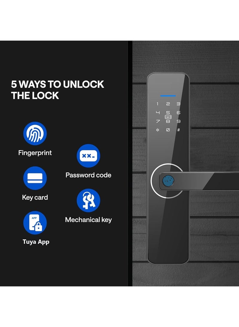نورة قفل ذكي Acotsun - قفل باب ذكي يعمل عبر الواي فاي وفق المواصفات السعودية (نموذج 4585) - 5 في 1، تحكم عن بُعد عبر Tuya APP، مع مفتاح تقليدي، بطاقات RFID، فتح بالبصمة ولوحة رقمية - Image 2