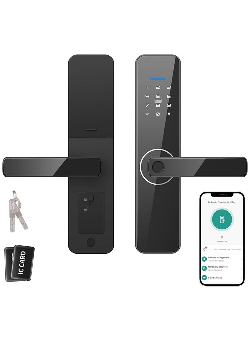 نورة قفل ذكي Acotsun - قفل باب ذكي يعمل عبر الواي فاي وفق المواصفات السعودية (نموذج 4585) - 5 في 1، تحكم عن بُعد عبر Tuya APP، مع مفتاح تقليدي، بطاقات RFID، فتح بالبصمة ولوحة رقمية - Image 1