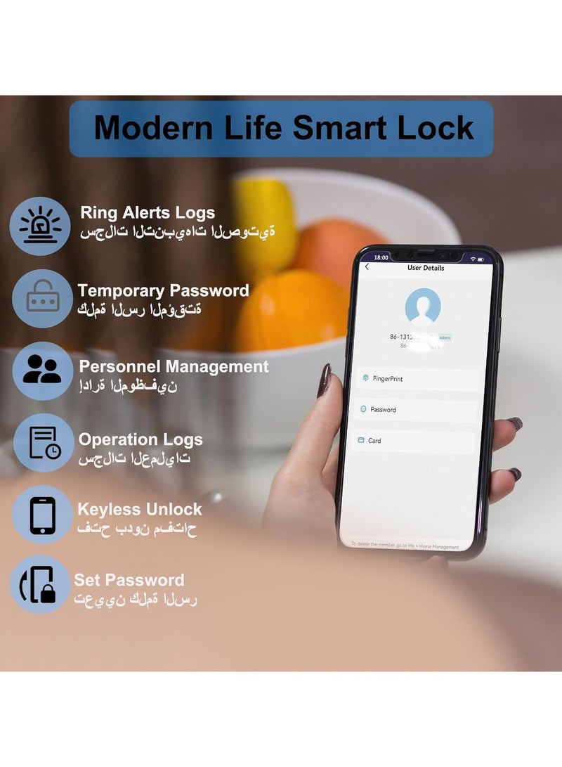 نورة قفل ذكي Acotsun - قفل باب ذكي يعمل عبر الواي فاي وفق المواصفات السعودية (نموذج 4585) - 5 في 1، تحكم عن بُعد عبر Tuya APP، مع مفتاح تقليدي، بطاقات RFID، فتح بالبصمة ولوحة رقمية - Image 3