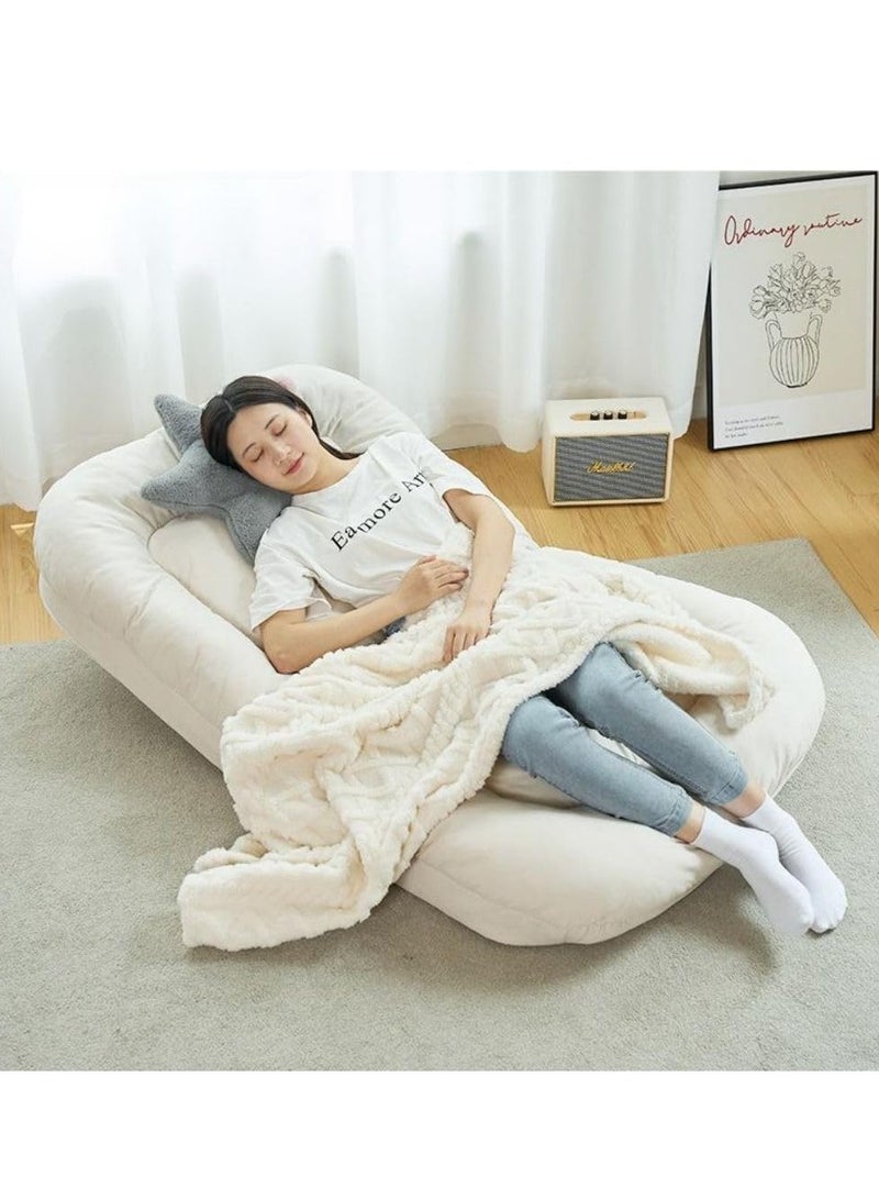 كول بيبي أريكة أرضية داخلية قابلة للتعديل بـ 5 مقاعد مع مسند ظهر ووسادة قابلة للطي وأريكة ألعاب وصالة للكبار رائعة للتأمل والقراءة والاسترخاء باللون الأبيض - Image 4